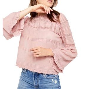 NWT Free People Olivia Eyelet Lace Top in Peony